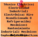 Técnico Eléctrico; Electricidad Industrial; Electrónica; Aire Acondicionado O Refrigeración; Mecánicos; Mantenimiento Industrial; Mecánicos Automotriz