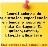 Coordinador/a de Sucursales experiencia en banca o seguros – ruta Cartagena El Quisco,Catemu, Llayllay,Quintero