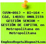 (UVN-091) – BI-164 – Cód. 14693: ANALISTA GESTIÓN SENIOR – GESTIÓN DE CAPITAL en Metropolitana en Metropolitana