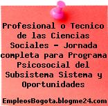 Profesional o Tecnico de las Ciencias Sociales – Jornada completa para Programa Psicosocial del Subsistema Sistema y Oportunidades