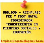 UDB.059 – REEMPLAZO PRE Y POST NATAL COORDINADOR TRANSFERENCIA EN CIENCIAS SOCIALES Y EDUCACIÓN