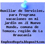 Auxiliar de Servicios, para Programa vacaciones en mi jardín en JI Nuevo Mundo, comuna de Temuco, región de La Araucanía