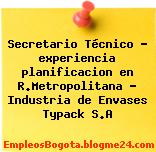 Secretario Técnico – experiencia planificacion en R.Metropolitana – Industria de Envases Typack S.A