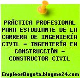 PRÁCTICA PROFESIONAL PARA ESTUDIANTE DE LA CARRERA DE INGENIERÍA CIVIL – INGENIERÍA EN CONSTRUCCIÓN – CONSTRUCTOR CIVIL