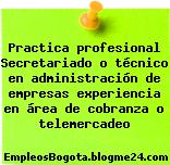 Practica profesional Secretariado o técnico en administración de empresas experiencia en área de cobranza o telemercadeo