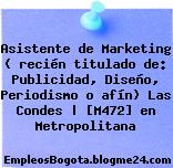 Asistente de Marketing ( recién titulado de: Publicidad, Diseño, Periodismo o afín) Las Condes | [M472] en Metropolitana
