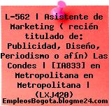 L-562 | Asistente de Marketing ( recién titulado de: Publicidad, Diseño, Periodismo o afín) Las Condes | [IA833] en Metropolitana en Metropolitana | (LXJ420)