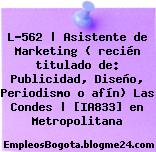 L-562 | Asistente de Marketing ( recién titulado de: Publicidad, Diseño, Periodismo o afín) Las Condes | [IA833] en Metropolitana