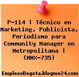 P-114 | Técnico en Marketing, Publicista, Periodismo para Community Manager en Metropolitana | (MMX-735)