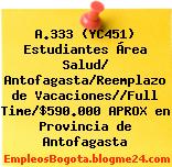 A.333 (YC451) Estudiantes Área Salud/ Antofagasta/Reemplazo de Vacaciones//Full Time/$590.000 APROX en Provincia de Antofagasta