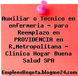 Auxiliar o Tecnico en enfermeria – para Reemplazo en PROVIDENCIA en R.Metropolitana – Clinica Hogar Buena Salud SPA