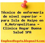 Técnico de enfermería de nivel superior – para Isla de Maipo en R.Metropolitana – Clinica Hogar Buena Salud SPA