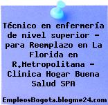 Técnico en enfermería de nivel superior – para Reemplazo en La Florida en R.Metropolitana – Clinica Hogar Buena Salud SPA