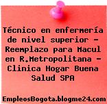 Técnico en enfermería de nivel superior – Reemplazo para Macul en R.Metropolitana – Clinica Hogar Buena Salud SPA