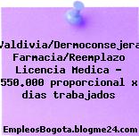 Valdivia/Dermoconsejera Farmacia/Reemplazo Licencia Medica – 550.000 proporcional x dias trabajados