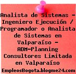 Analista de Sistemas – Ingeniero Ejecución / Programador o Analista de Sistemas en Valparaíso – ADM-Planning Consultores Limitada en Valparaíso