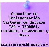 Consultor de Implementación Sistemas de Gestión ISO – ISO9001, ISO14001, OHSAS18001 y Otros