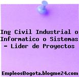 Ing Civil Industrial o Informatico o Sistemas – Lider de Proyectos