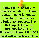 KDK.038 – GKI232 – Analistas de Sistemas Junior manejo excel, tablas dinamicas, Ciudad Empresarial en Metropolitana en Metropolitana en Metropolitana (JL-251)
