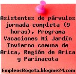 Asistentes de párvulos jornada completa (9 horas), Programa Vacaciones Mi Jardín Invierno comuna de Arica, Región de Arica y Parinacota